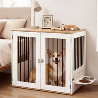 31.5" Dog Crate Furniture Wooden Dog Kennel with Double Lock Doors-White