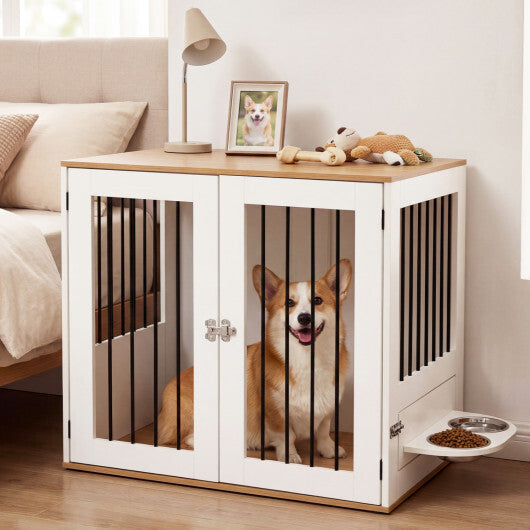 31.5" Dog Crate Furniture Wooden Dog Kennel with Double Lock Doors-White