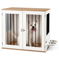31.5" Dog Crate Furniture Wooden Dog Kennel with Double Lock Doors-White