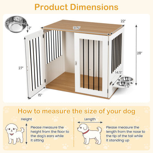 31.5" Dog Crate Furniture Wooden Dog Kennel with Double Lock Doors-White