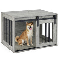Dog Crate Furniture Heavy Duty Dog Kennel with Sliding Barn Door-Gray