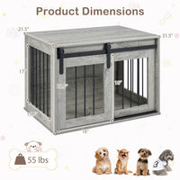Dog Crate Furniture Heavy Duty Dog Kennel with Sliding Barn Door-Gray