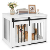 Dog Crate Furniture Heavy Duty Dog Kennel with Sliding Barn Door-Gray