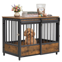 Furniture Style Dog Crate with 2 Doors and Safety Latch and Dog Mat-Rustic Brown