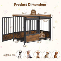 Furniture Style Dog Crate with 2 Doors and Safety Latch and Dog Mat-Rustic Brown