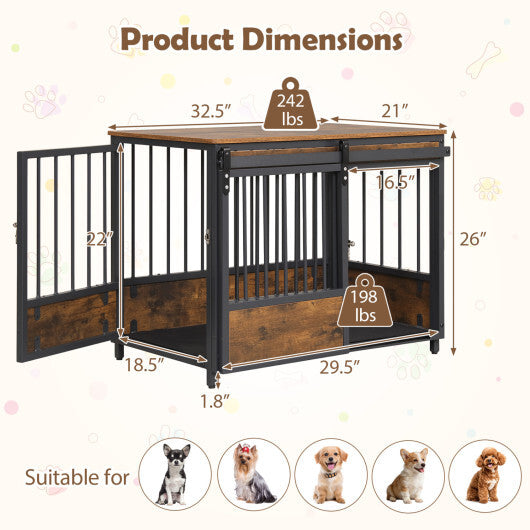 Furniture Style Dog Crate with 2 Doors and Safety Latch and Dog Mat-Rustic Brown