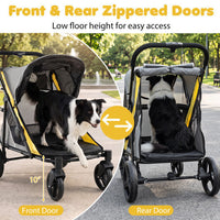 220 LBS Heavy Duty Dog Stroller for Large and Medium Dogs with One-Step Foot Brake and Top & Front Windows-Yellow
