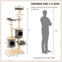 6-Tier Wooden Cat Tree with 2 Removeable Condos Platforms and Perch-Brown