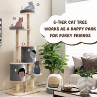 6-Tier Wooden Cat Tree with 2 Removeable Condos Platforms and Perch-Brown
