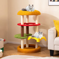 42 Inch Tall Modern Cat Tree Multi-Level with Padded Perch and Cat Bed-Yellow