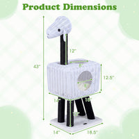 43-Inch Lamb-Shaped Cat Tower with 2-Door Rattan Condo for Indoor Kittens-White