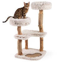 40" Modern Cat Tree Tower with Luxury Real Wood Natural Branch and 2 Padded Perches for Pets-White