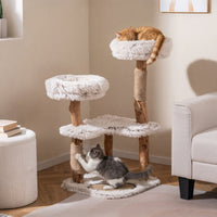 40" Modern Cat Tree Tower with Luxury Real Wood Natural Branch and 2 Padded Perches for Pets-White