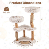 40" Modern Cat Tree Tower with Luxury Real Wood Natural Branch and 2 Padded Perches for Pets-White