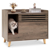 Cat Litter Box Enclosure with Flip-down Opening Door and Scratching Mat-Brown