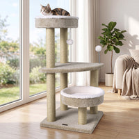 36" Carpeted Cat Tree with Plush Perches  Scratching Posts and Dangling Ball