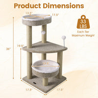 36" Carpeted Cat Tree with Plush Perches  Scratching Posts and Dangling Ball
