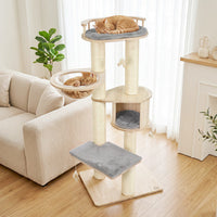 Cat Tree for Indoor Kittens  with Top Perch Condo Space and 3 Hanging Feather Toys-Gray