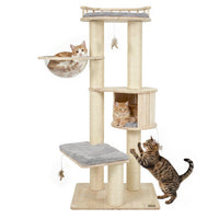 Cat Tree for Indoor Kittens  with Top Perch Condo Space and 3 Hanging Feather Toys-Gray
