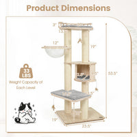 Cat Tree for Indoor Kittens  with Top Perch Condo Space and 3 Hanging Feather Toys-Gray
