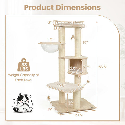 Cat Tree for Indoor Kittens  with Top Perch Condo Space and 3 Hanging Feather Toys-Gray