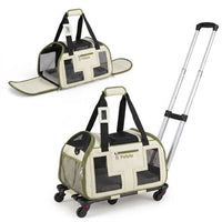 Rolling Pet Carrier with Wheels & Telescopic Handle and Mesh Windows for Pets-Blue