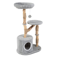 Solid Wood Cat Tree 41 Inch with Real Branches & Scratching Posts and Cozy Bed-Beige