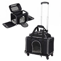 Foldable Pet Carrier with Wheels Airline Approved Rolling Cat and Dog Carrier-Black