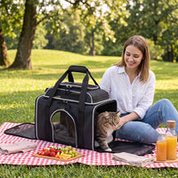 Foldable Pet Carrier with Wheels Airline Approved Rolling Cat and Dog Carrier-Black
