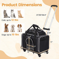 Foldable Pet Carrier with Wheels Airline Approved Rolling Cat and Dog Carrier-Black
