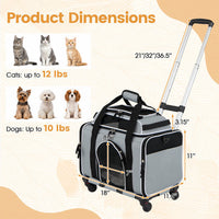 Foldable Pet Carrier with Wheels Airline Approved Rolling Cat and Dog Carrier-Black