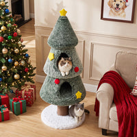Christmas Cat Tree with 2 Condos Scratching Post and Decorative Stars-Green