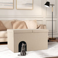 3-in-1 Cat Litter Box Enclosure with Removable & Movable Divider for Pets-Beige