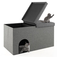 3-in-1 Cat Litter Box Enclosure with Removable & Movable Divider for Pets-Beige