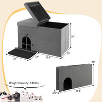 3-in-1 Cat Litter Box Enclosure with Removable & Movable Divider for Pets-Beige