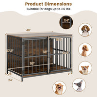 40 Inch Dog Crate Furniture Dog Kennel with Dual Lockable Double Doors-Natural