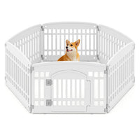 6-Panel Plastic Dog Playpen 24 Inch Indoor Outdoor Pet Fence with Locking Door-White