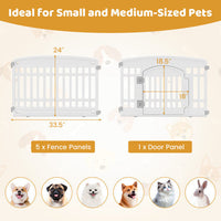 6-Panel Plastic Dog Playpen 24 Inch Indoor Outdoor Pet Fence with Locking Door-White