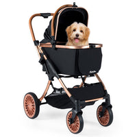 3-in-1 Foldable Pet Stroller with  Sun Shade and Safety Belt for up to 55 lbs Small Medium Dogs Cats-Black