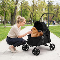 Pet Stroller for Small Medium Dogs Foldable with One-Step Rear Brake and Canopy-Black