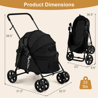Pet Stroller for Small Medium Dogs Foldable with One-Step Rear Brake and Canopy-Black