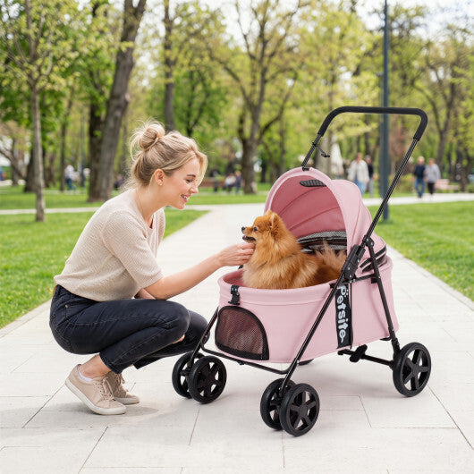 Pet Stroller for Small Medium Dogs Foldable with One-Step Rear Brake and Canopy-Black