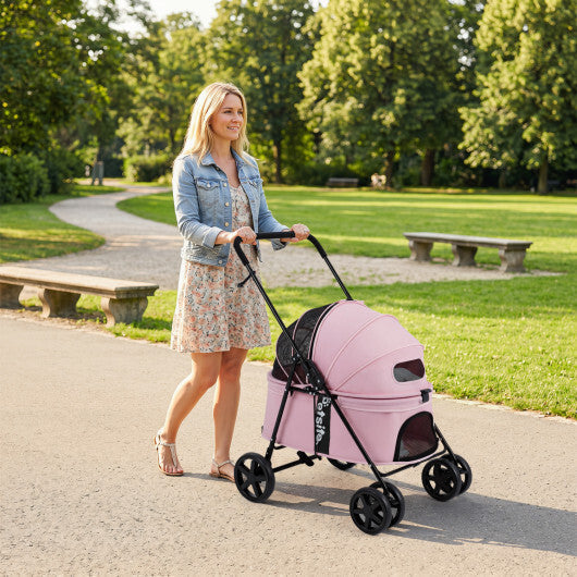 Pet Stroller for Small Medium Dogs Foldable with One-Step Rear Brake and Canopy-Black