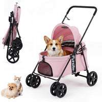 Pet Stroller for Small Medium Dogs Foldable with One-Step Rear Brake and Canopy-Black