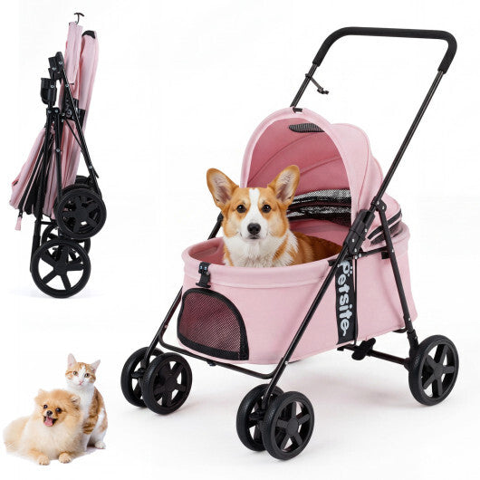 Pet Stroller for Small Medium Dogs Foldable with One-Step Rear Brake and Canopy-Black