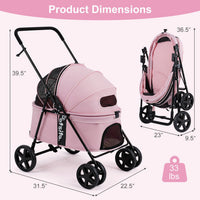Pet Stroller for Small Medium Dogs Foldable with One-Step Rear Brake and Canopy-Black