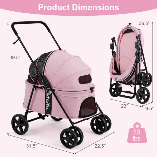 Pet Stroller for Small Medium Dogs Foldable with One-Step Rear Brake and Canopy-Black