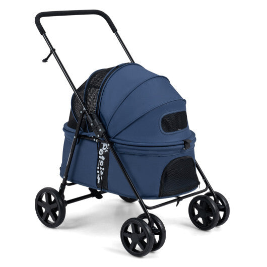 Pet Stroller for Small Medium Dogs Foldable with One-Step Rear Brake and Canopy-Black