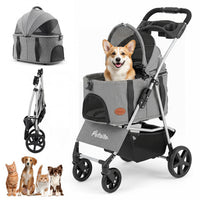 3-in-1 Pet Stroller for Small Medium Dogs Foldable with Detachable Carrier-Gray