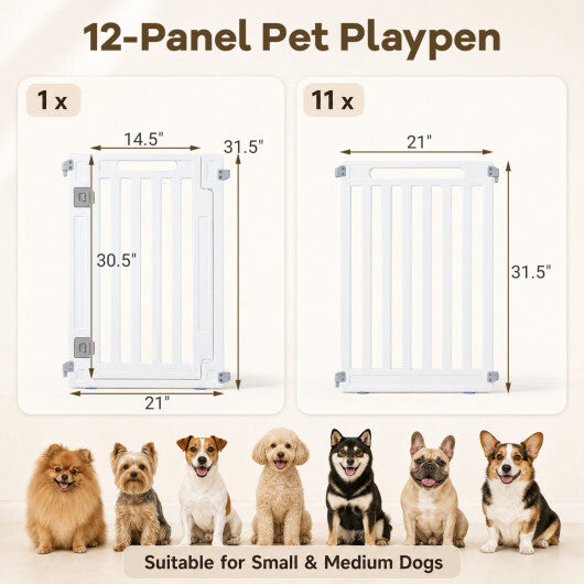 31.5" Height Indoor Outdoor Dog Playpen with 12 Panels-White